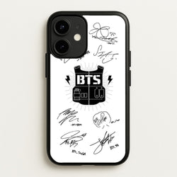 White K-Pop Band Army Logo and Signatures  - BTS Phone Case for iPhone 12 Mini