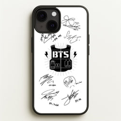 White K-Pop Band Army Logo and Signatures  - BTS Phone Case for iPhone 13 Mini