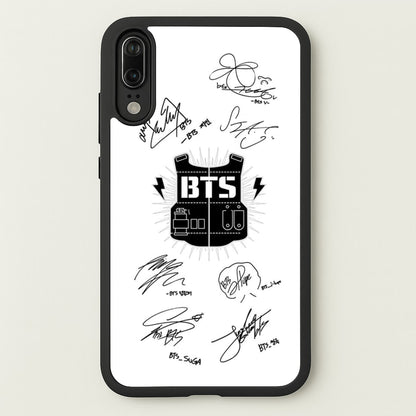White K-Pop Band Army Logo and Signatures  - BTS Phone Case for Huawei P20