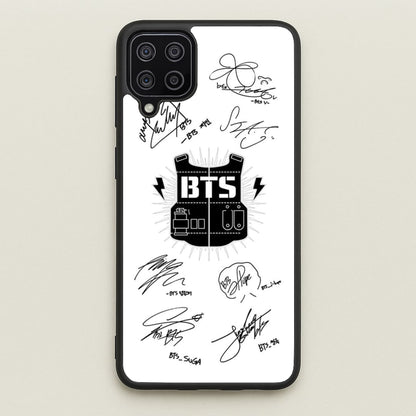 White K-Pop Band Army Logo and Signatures  - BTS Phone Case for Galaxy A12