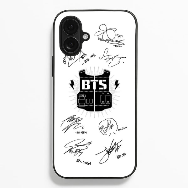 White K-Pop Band Army Logo and Signatures Phone Case