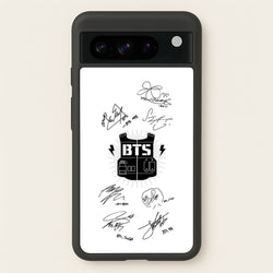 White K-Pop Band Army Logo and Signatures  - BTS Phone Case for Google Pixel 8 Pro