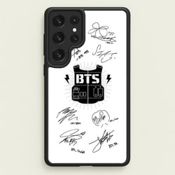 White K-Pop Band Army Logo and Signatures  - BTS Phone Case for Galaxy S23 Ultra