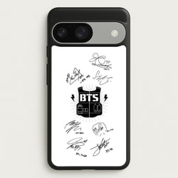 White K-Pop Band Army Logo and Signatures  - BTS Phone Case for Google Pixel 9 / 9 Pro
