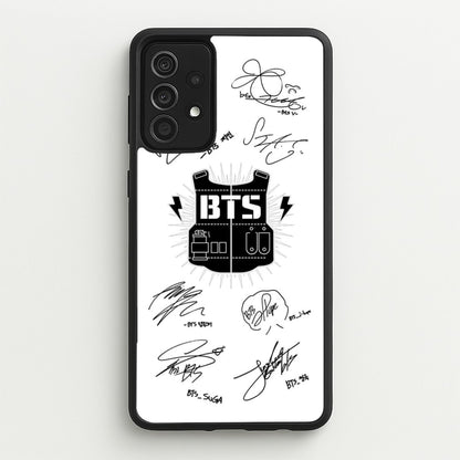 White K-Pop Band Army Logo and Signatures  - BTS Phone Case for Galaxy A52 / A52s