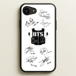 White K-Pop Band Army Logo and Signatures  - BTS Phone Case for iPhone 16e