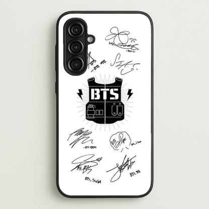 White K-Pop Band Army Logo and Signatures  - BTS Phone Case for Galaxy A16