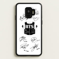 White K-Pop Band Army Logo and Signatures  - BTS Phone Case for Galaxy S9