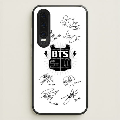 White K-Pop Band Army Logo and Signatures  - BTS Phone Case for Huawei P30