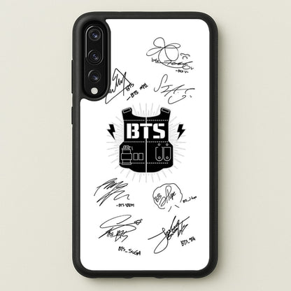 White K-Pop Band Army Logo and Signatures  - BTS Phone Case for Huawei P20 Pro