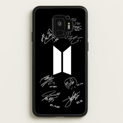 Black K-Pop Band Logo and Signatures  - BTS Phone Case for Galaxy S9