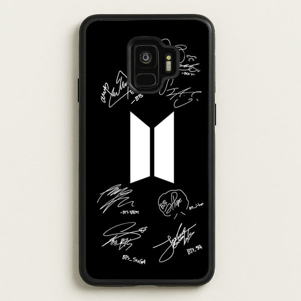 Black K-Pop Band Logo and Signatures  - BTS Phone Case for Galaxy S9