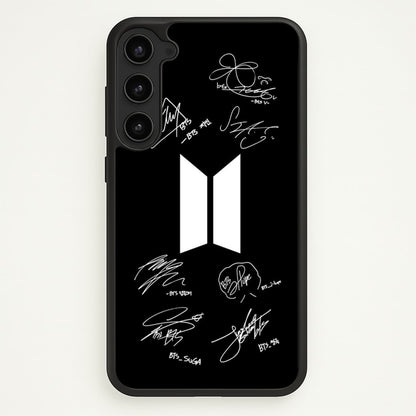 Black K-Pop Band Logo and Signatures  - BTS Phone Case for Galaxy S23 Plus