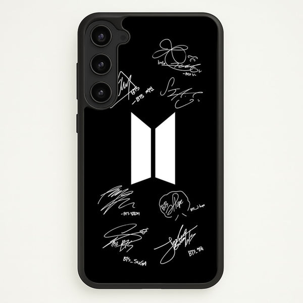 Black K-Pop Band Logo and Signatures  - BTS Phone Case for Galaxy S23 Plus