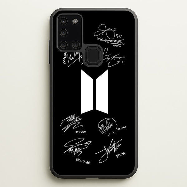 Black K-Pop Band Logo and Signatures  - BTS Phone Case for Galaxy A21s