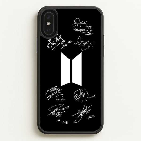 Black K-Pop Band Logo and Signatures  - BTS Phone Case for iPhone XS Max