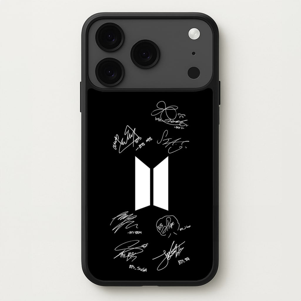 Black K-Pop Band Logo and Signatures Phone Case for iPhone 17 Pro