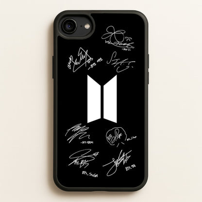Black K-Pop Band Logo and Signatures  - BTS Phone Case for iPhone 6 / 7 / 8 / SE