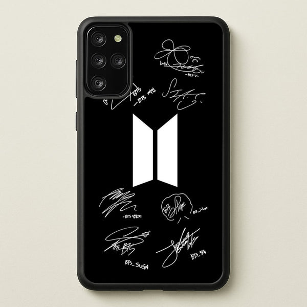 Black K-Pop Band Logo and Signatures  - BTS Phone Case for Galaxy S20 Plus