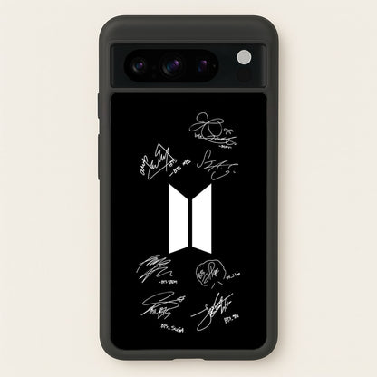 Black K-Pop Band Logo and Signatures  - BTS Phone Case for Google Pixel 8 Pro