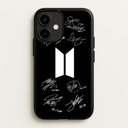 Black K-Pop Band Logo and Signatures  - BTS Phone Case for iPhone 12 Mini