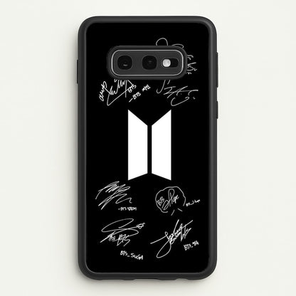Black K-Pop Band Logo and Signatures  - BTS Phone Case for Galaxy S10e