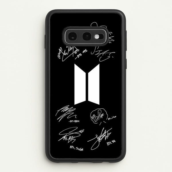 Black K-Pop Band Logo and Signatures  - BTS Phone Case for Galaxy S10e
