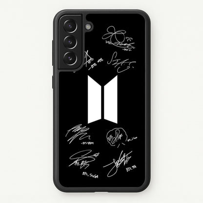 Black K-Pop Band Logo and Signatures  - BTS Phone Case for Galaxy S21FE