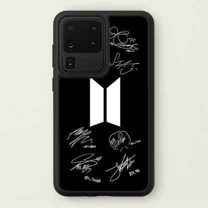 Black K-Pop Band Logo and Signatures  - BTS Phone Case for Galaxy S20 Ultra