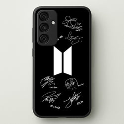 Black K-Pop Band Logo and Signatures  - BTS Phone Case for Galaxy A55