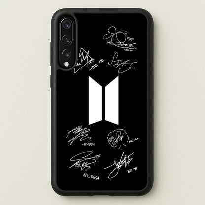 Black K-Pop Band Logo and Signatures  - BTS Phone Case for Huawei P20 Pro