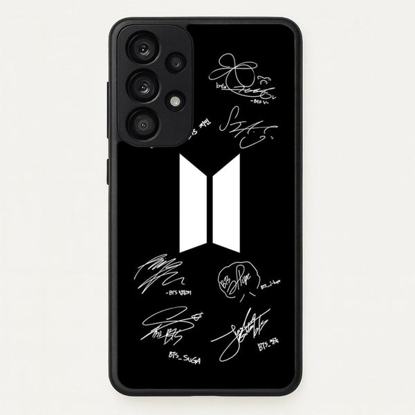 Black K-Pop Band Logo and Signatures  - BTS Phone Case for Galaxy A53