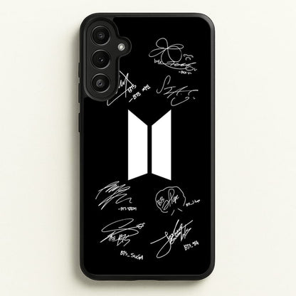 Black K-Pop Band Logo and Signatures  - BTS Phone Case for Galaxy A34