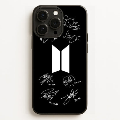 Black K-Pop Band Logo and Signatures  - BTS Phone Case for iPhone 12 Pro Max