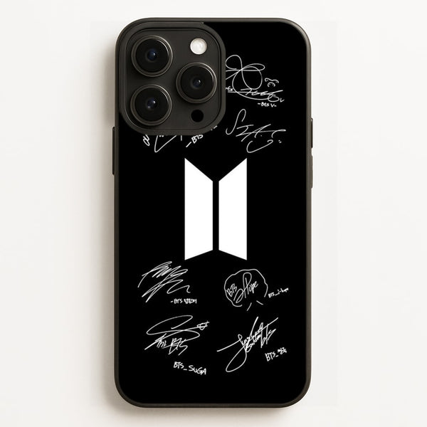 Black K-Pop Band Logo and Signatures  - BTS Phone Case for iPhone 12 Pro Max
