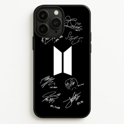 Black K-Pop Band Logo and Signatures  - BTS Phone Case for iPhone 11 Pro Max