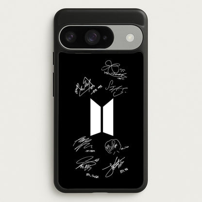 Black K-Pop Band Logo and Signatures Phone Case for Google Pixel 10 / 10 Pro