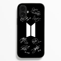 Black K-Pop Band Logo and Signatures  - BTS Phone Case for iPhone 16 Plus