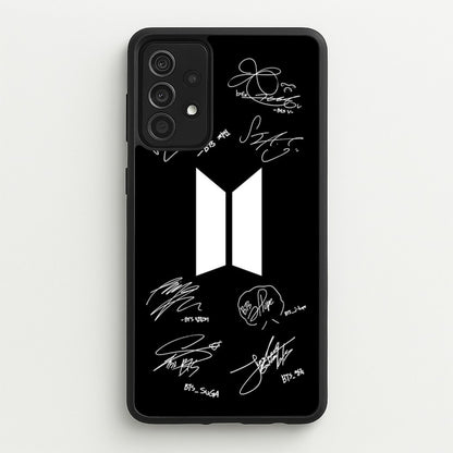 Black K-Pop Band Logo and Signatures  - BTS Phone Case for Galaxy A52 / A52s
