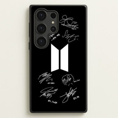 Black K-Pop Band Logo and Signatures  - BTS Phone Case for Galaxy S25 Ultra