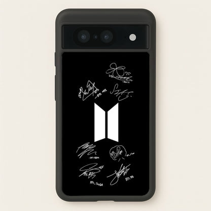 Black K-Pop Band Logo and Signatures  - BTS Phone Case for Google Pixel 8