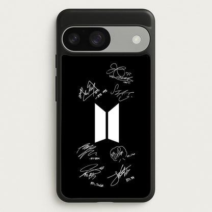 Black K-Pop Band Logo and Signatures  - BTS Phone Case for Google Pixel 9 / 9 Pro