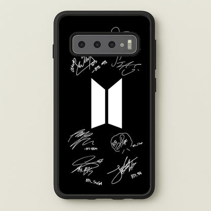 Black K-Pop Band Logo and Signatures  - BTS Phone Case for Galaxy S10 Plus