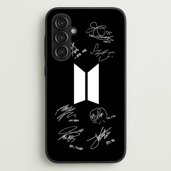 Black K-Pop Band Logo and Signatures  - BTS Phone Case for Galaxy S23FE