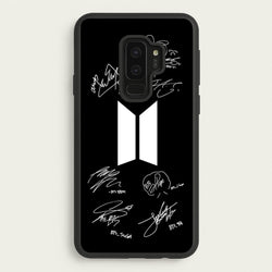 Black K-Pop Band Logo and Signatures  - BTS Phone Case for Galaxy S9 Plus