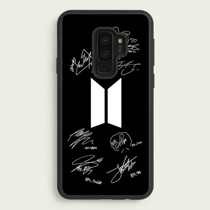 Black K-Pop Band Logo and Signatures  - BTS Phone Case for Galaxy S9 Plus