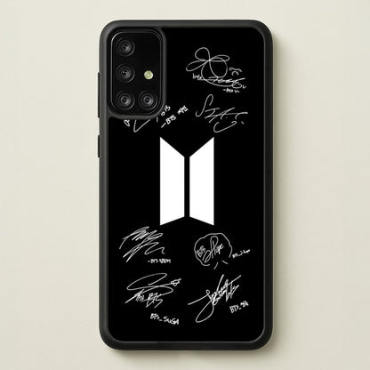 Black K-Pop Band Logo and Signatures  - BTS Phone Case for Galaxy A71