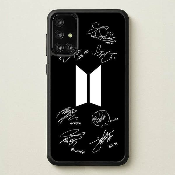 Black K-Pop Band Logo and Signatures  - BTS Phone Case for Galaxy A71
