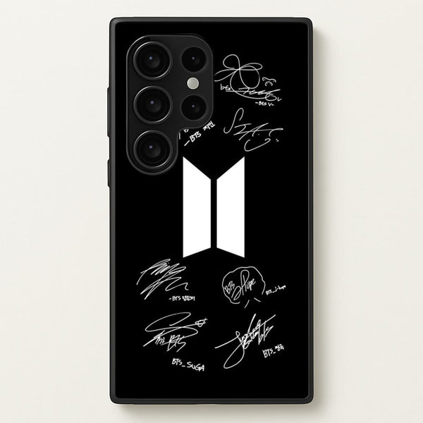Black K-Pop Band Logo and Signatures  - BTS Phone Case for Galaxy S24 Ultra