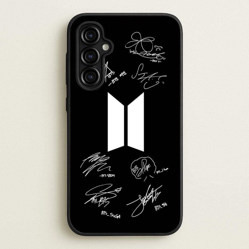Black K-Pop Band Logo and Signatures  - BTS Phone Case for Galaxy A54